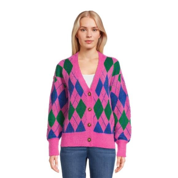 Women's V-Neck Cardigan Sweater with Long Sleeves, Sizes S-XXXL Available NWT - Picture 1 of 5